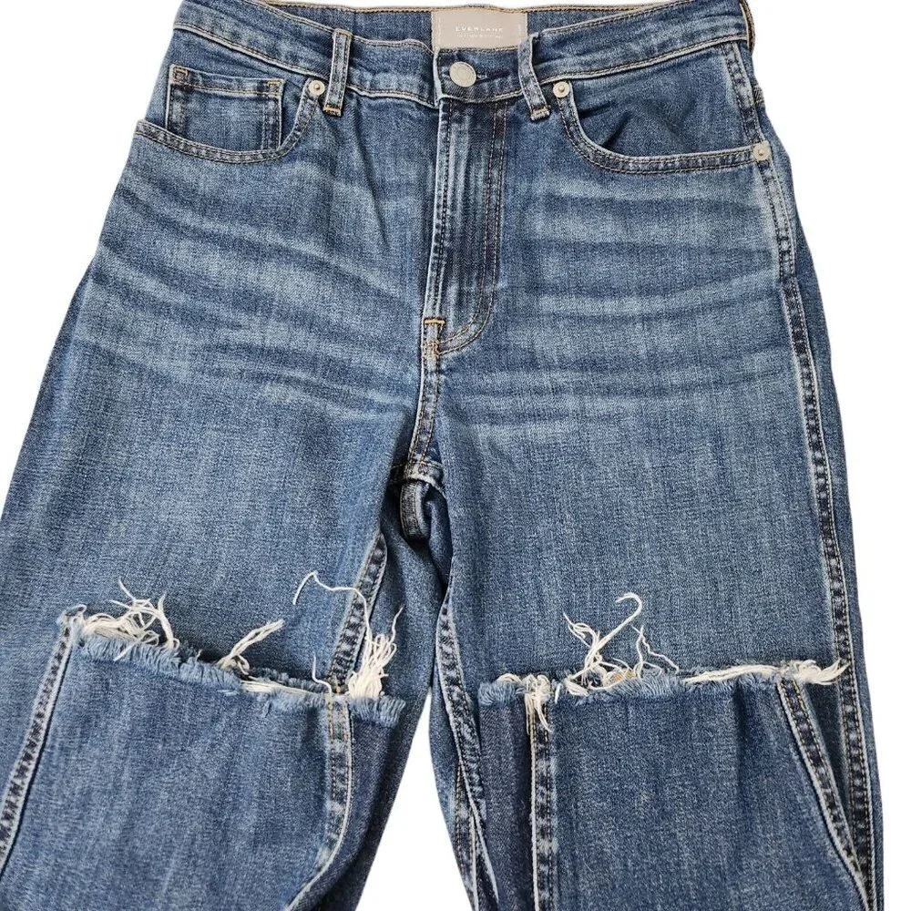 Everlane The Cheeky Bootcut Jeans‎ 27 Blue High-Rise Raw Hem Boho Stretch